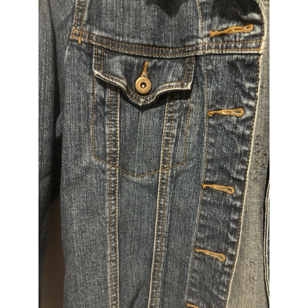 Willi Smith Denim Studded Jean Jacket Small Trucker Embroidered Gold Blue - Picture 3 of 15